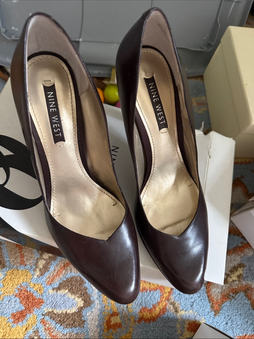 Nine West Dark Burgundy Pointed Leather Pumps